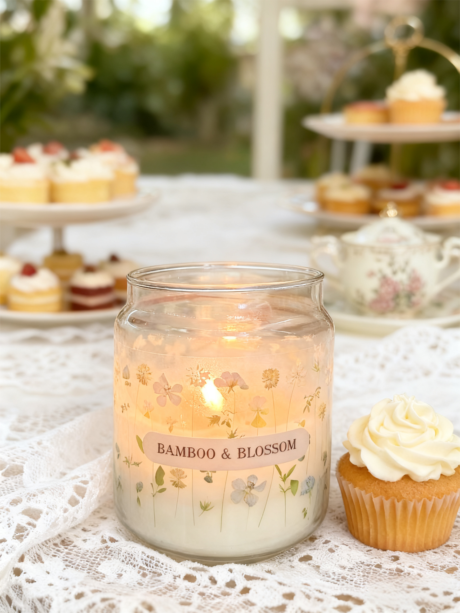 20oz Large Glass Jar Candle - Bamboo & Blossom (Style 2)